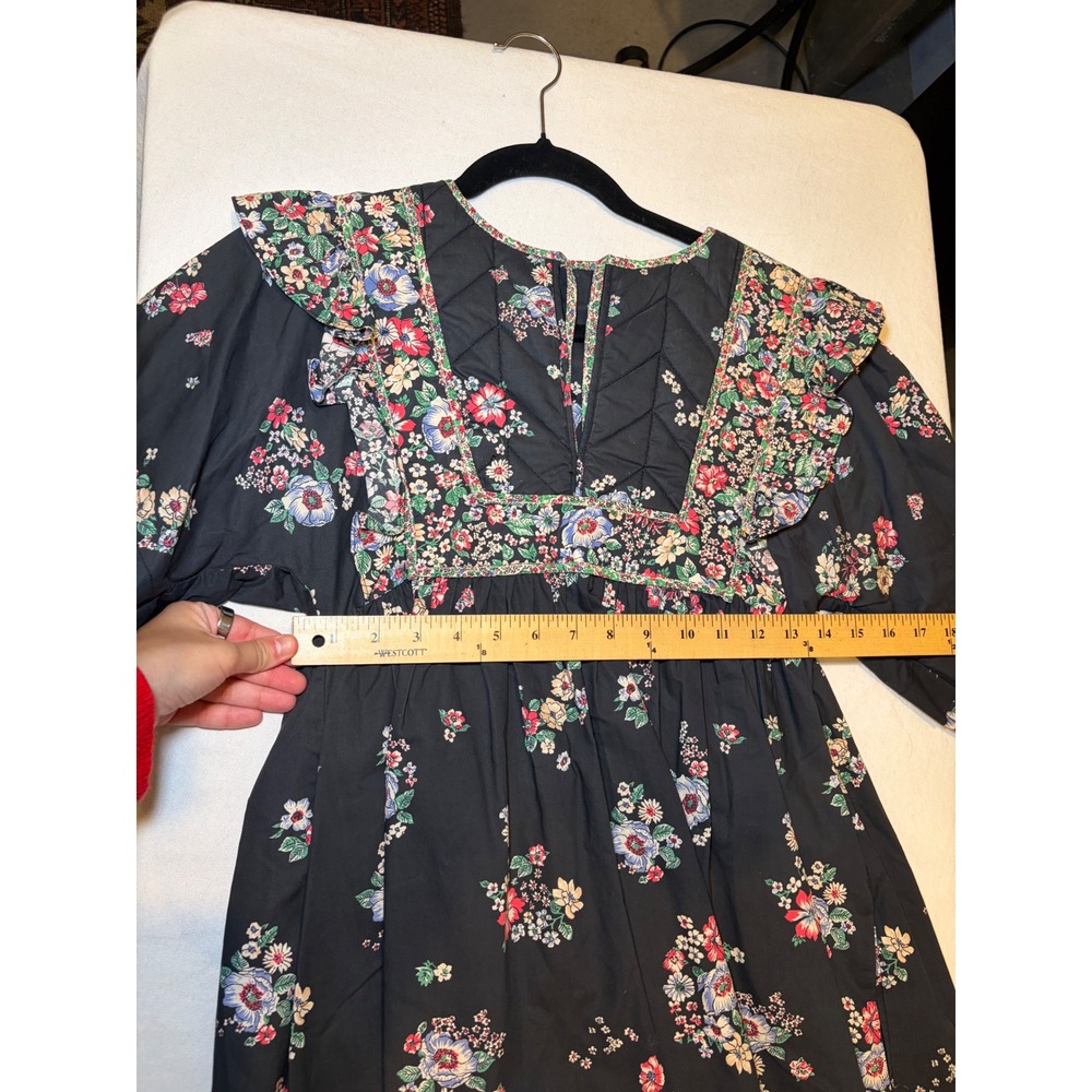 Hunter Bell New York Floral Quilted Ruffle Mini Dress Black Cotton XS - Picture 10 of 10